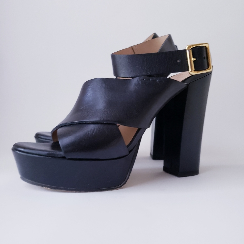 Summit by White Mountain Black Leather Platform Heels